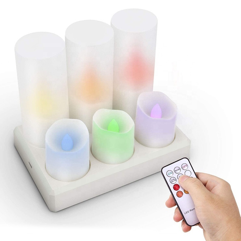 Rechargeable colored candle with timed remote control discoloration candles for Christmas and Halloween home decor LED tea wax