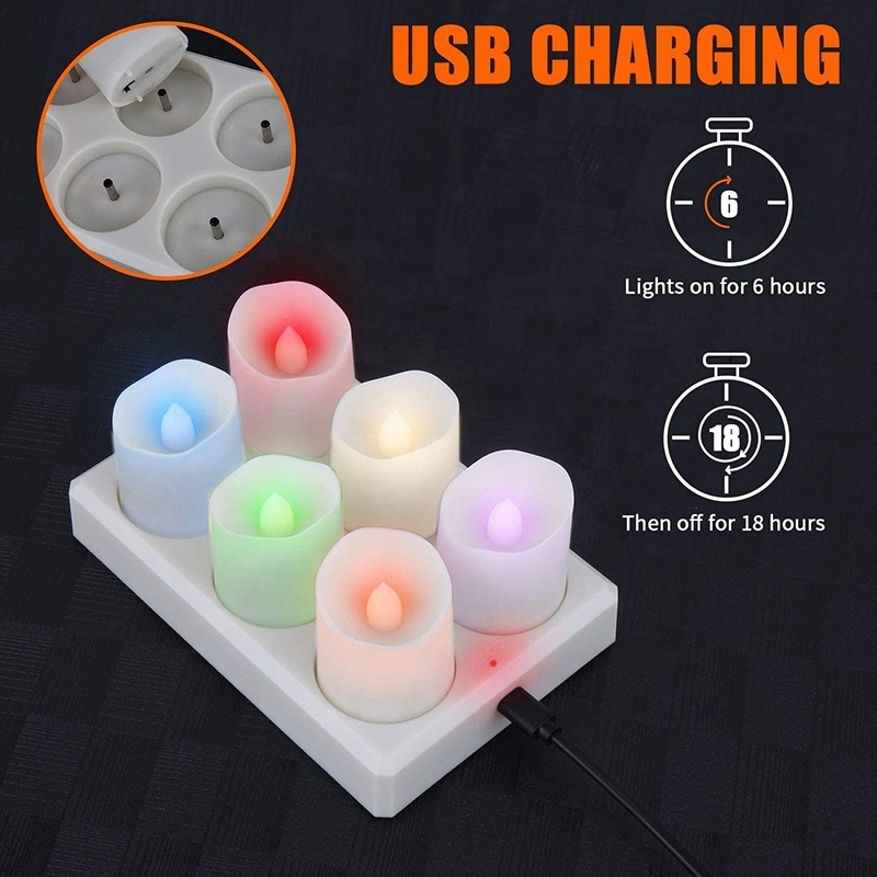 Rechargeable colored candle with timed remote control discoloration candles for Christmas and Halloween home decor LED tea wax