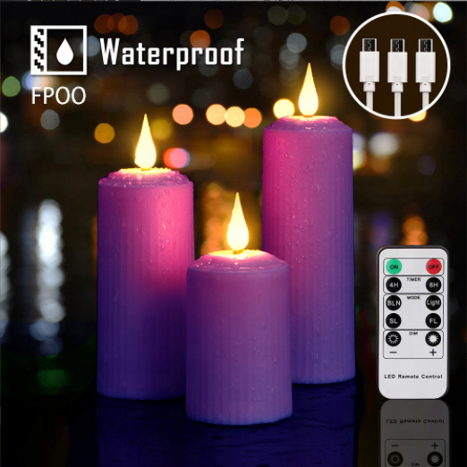 Pink purple color LED rechargeable powered table lamp candles waterproof tea light candles with remote control for home decor