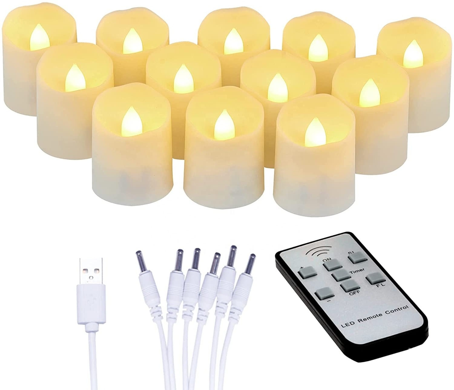 Rechargeable Flameless Votive Candles with Remote, Tea Lights with Timer and USB Charging, 6 PCS Electric Candle in Warm White