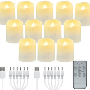 Mini Plastic Wave Mouth Flickering Flameless Rechargeable LED Tea Light Candle For Home Festival Decor Remote Control Tea Lights