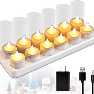 Rechargeable Candles Flameless Flickering LED Tea Lights with White Base and AC Adapter for Home, Restaurants, Wedding,Christmas