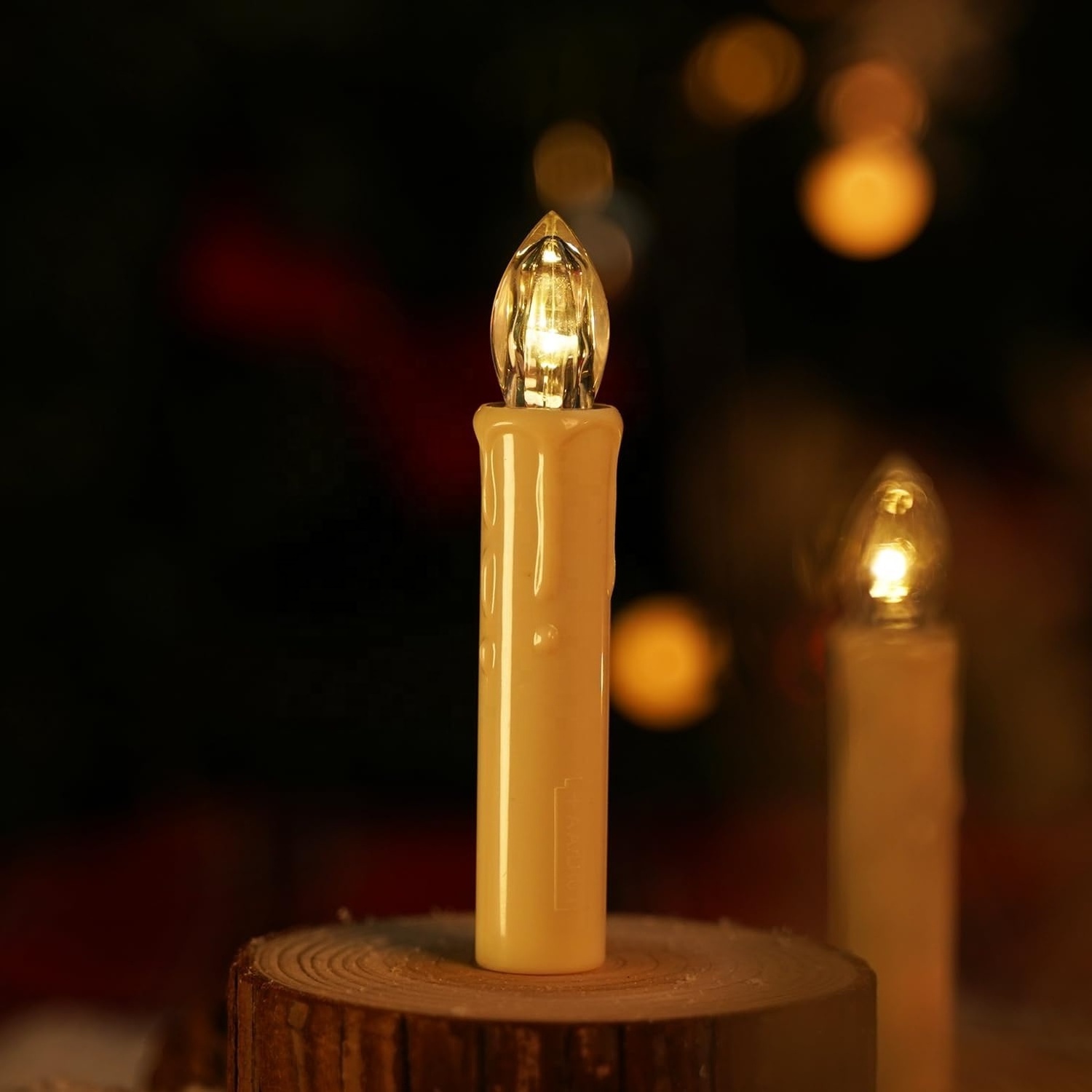 Warm White Christmas Tree Clip-on Taper Candles with Flickering Flame Battery Operated Candle with Timer and Remote, Pack of 10