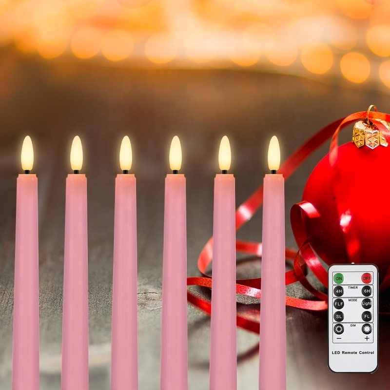 3D simulation flame flash electronic candle LED long pole candle with remote Christmas pink candle taper with base suction cup