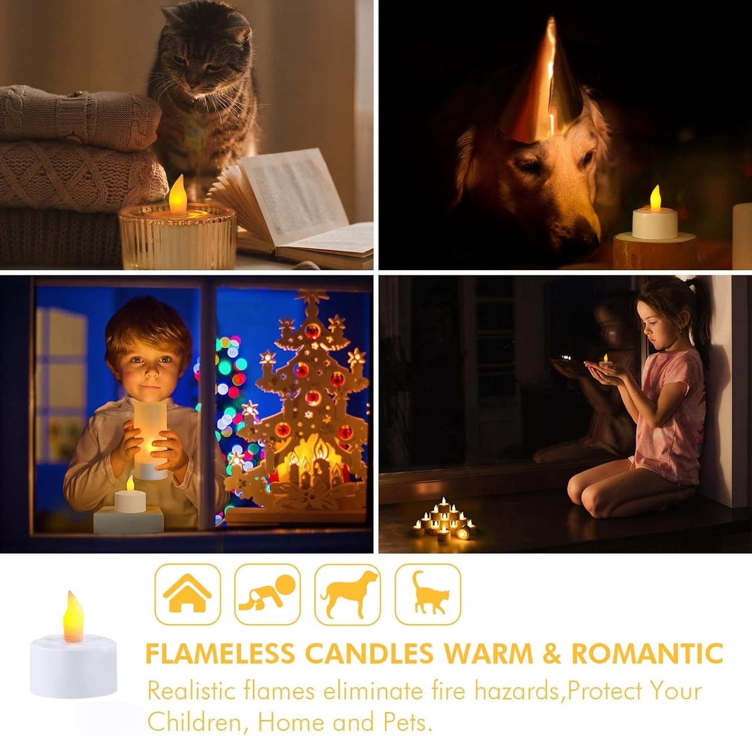 Rechargeable Candles Flameless Flickering LED Tea Lights with White Base and AC Adapter for Home, Restaurants, Wedding,Christmas