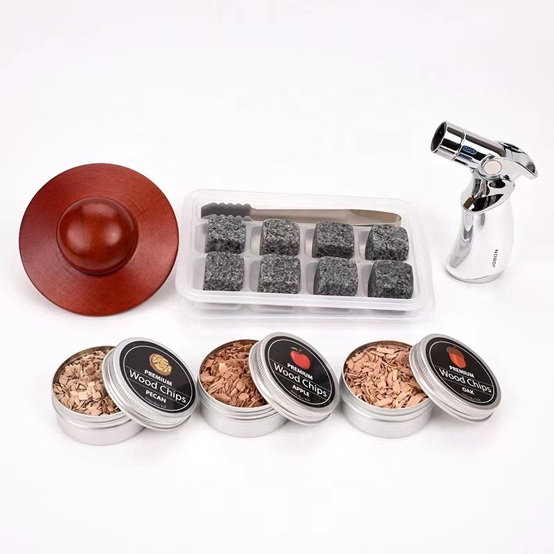 2023 New smokeware kit mahogany box packaging bubble wine ice stone increase fragrance wood chip torch for dad get gift