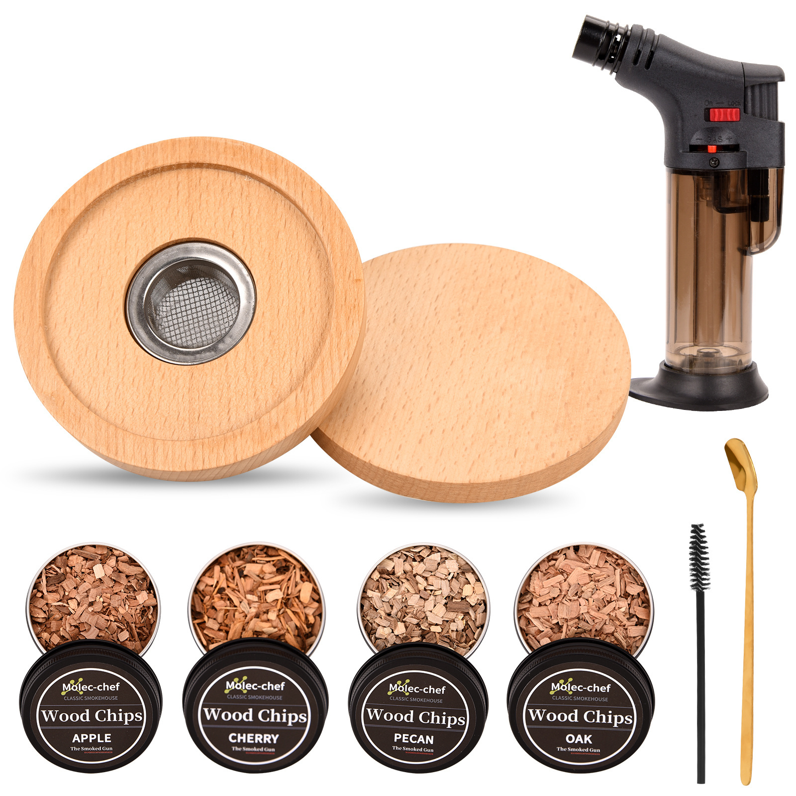 2023 Cocktail Set Bartender Cocktail Whiskey Wooden Box Strainer Handheld Flame Thrower Pear Cherry Walnut Hawthorn wood  chips