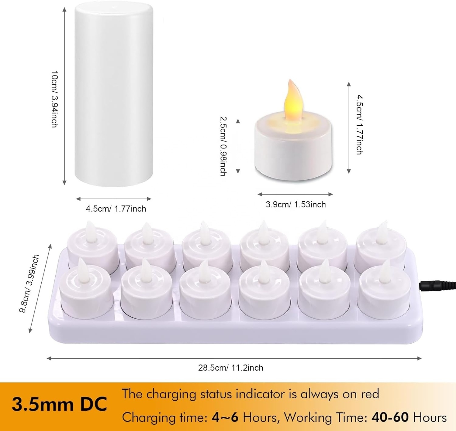 Fast Delivery 12pcs/set Flickering Warm Yellow Light ,Candle Light Flameless Rechargeable Led Tea Light Candles With Timer