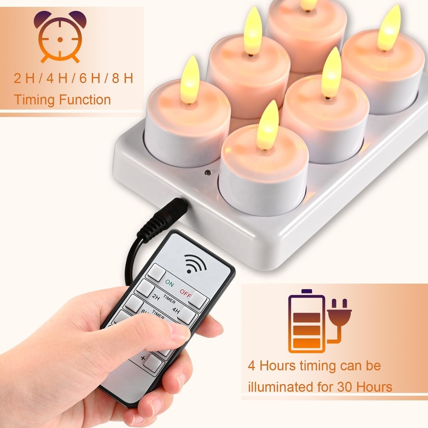 Hot Rechargeable Candles Flameless Flickering LED Tea Lights with Remote & Timer and White Base for Home, Restaurants,Wedding