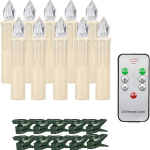 Warm White Christmas Tree Clip-on Taper Candles with Flickering Flame Battery Operated Candle with Timer and Remote, Pack of 10