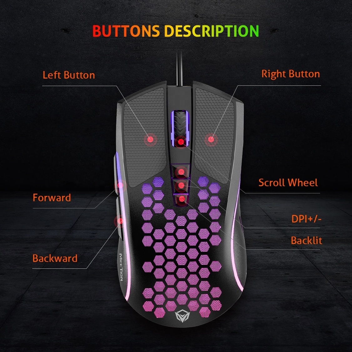 MEETION GM015 free cheap honeycomb ergonomic silent magic rgb wired usb gaming mouse for pc computer laptop