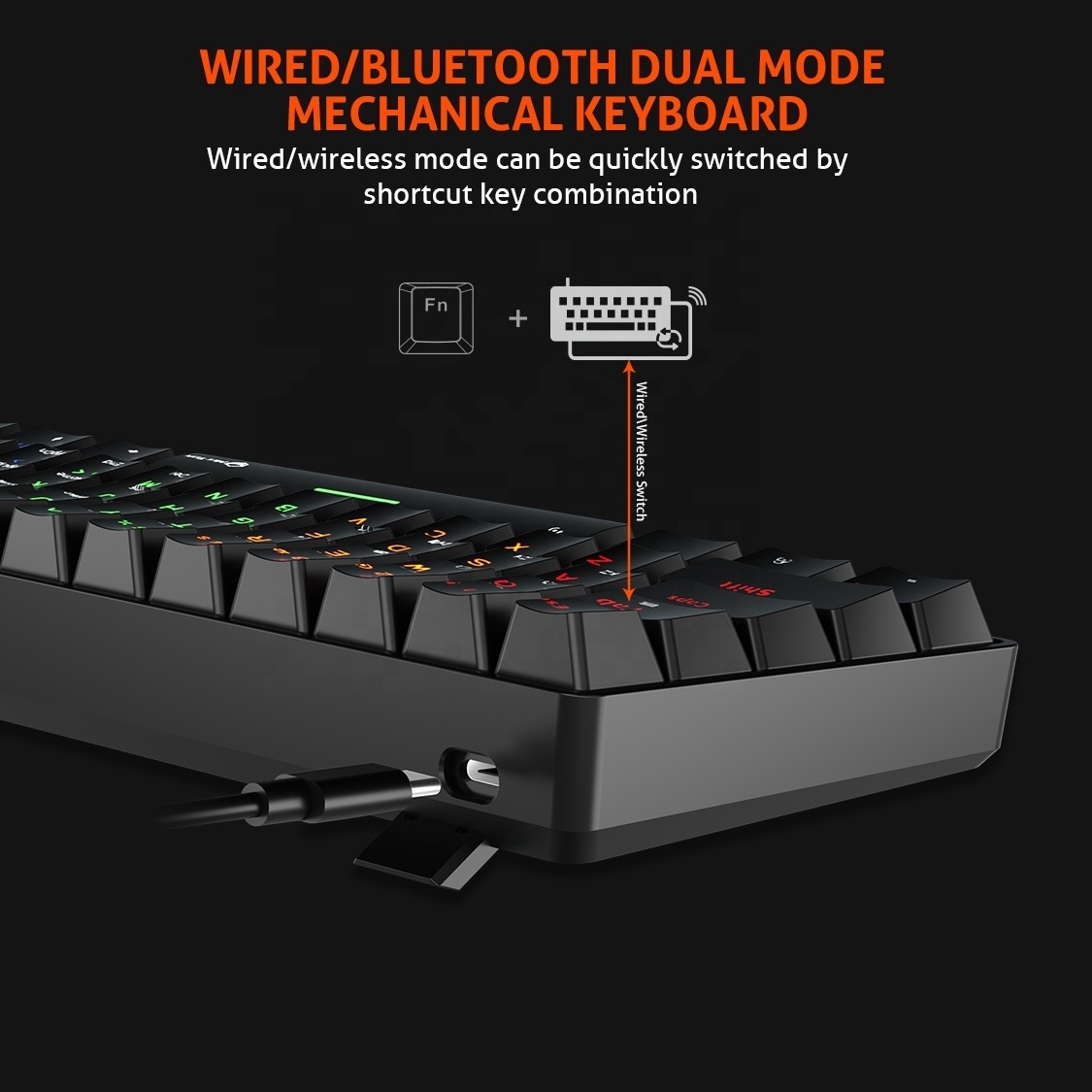 MEETION 64 Keys Keyboard 60% RGB LED Backlit Bluetooth Mechanical Keyboard Teclado Gamer wireless Ergonomic Mini Gaming Keyboard