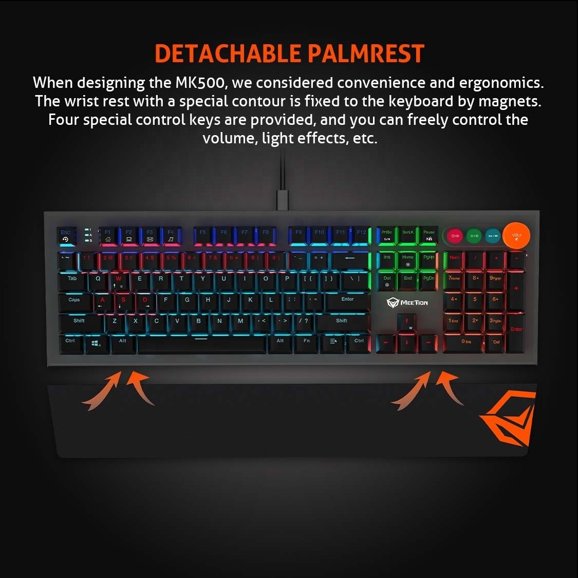 MEETION MT-MK500 Mechanical Gaming Keyboard With LED Backlit 104-Key Blue Switch Keyboard And Four Special Knobs