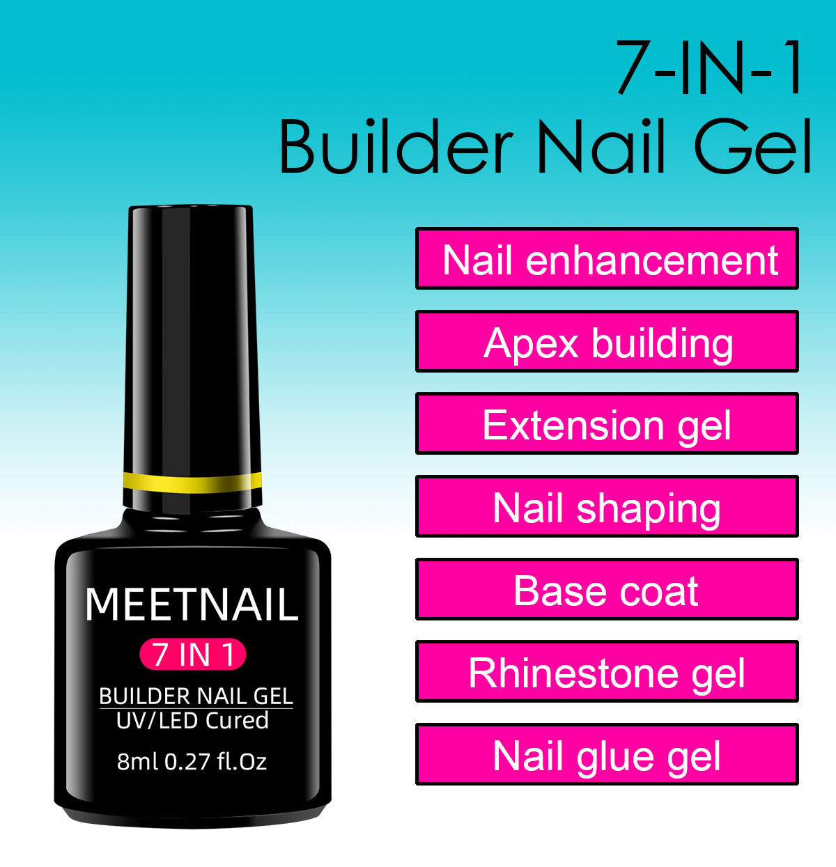 Clear Gel Builder for Nails Strengthener Extension Base Rhinestone False Nail Tips Glue Gel 7-in-1 Builder Nail Gel