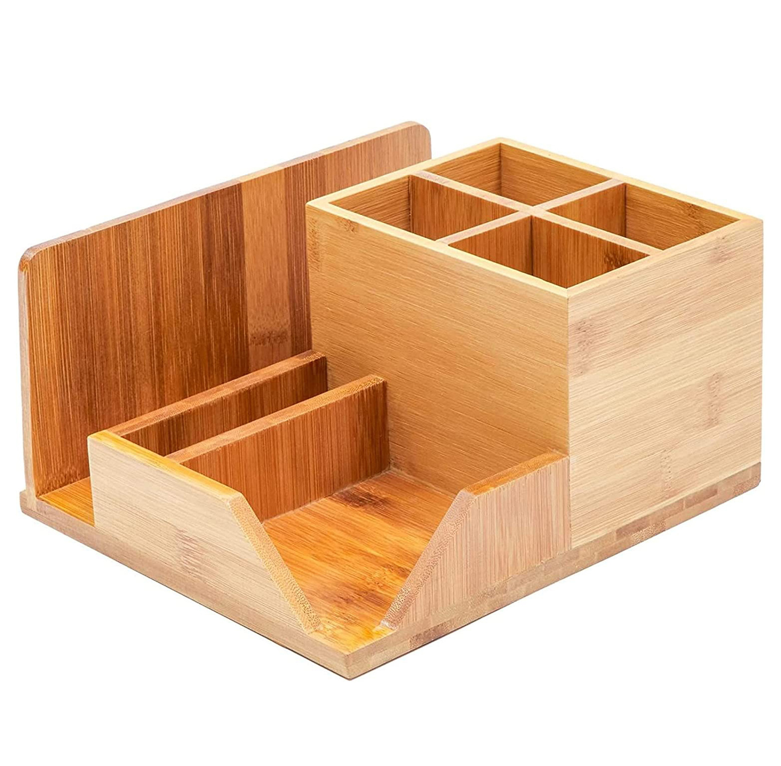 Bamboo Desk Organizer, Wooden Desk Accessories Workspace Organizers, Holder for Pencils