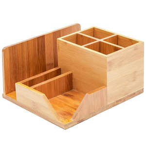 Bamboo Desk Organizer, Wooden Desk Accessories Workspace Organizers, Holder for Pencils