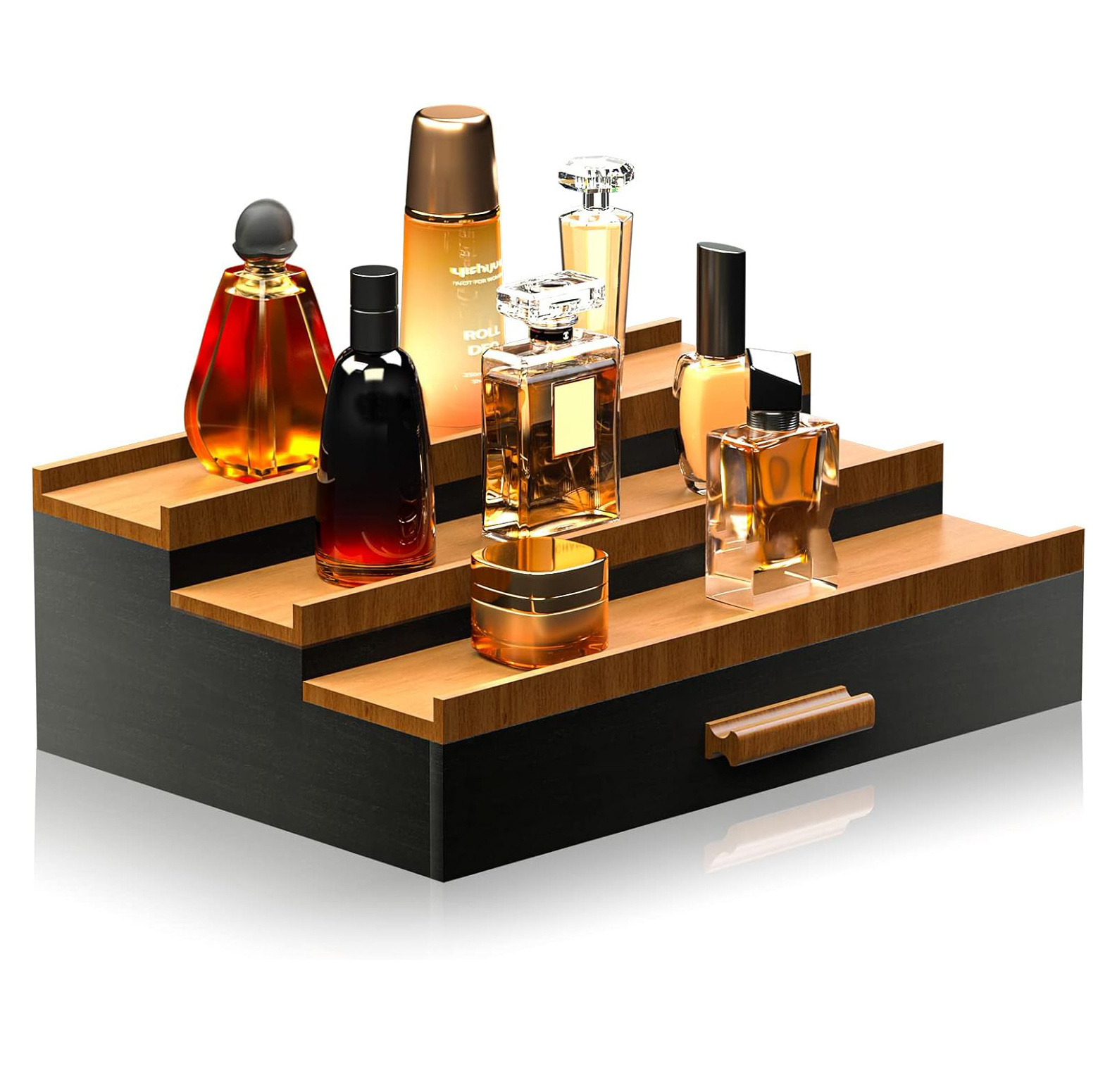 Wooden Cologne Organizer for Men 3 Tier of Cologne Display with Drawer Storage Perfume Organizer Display