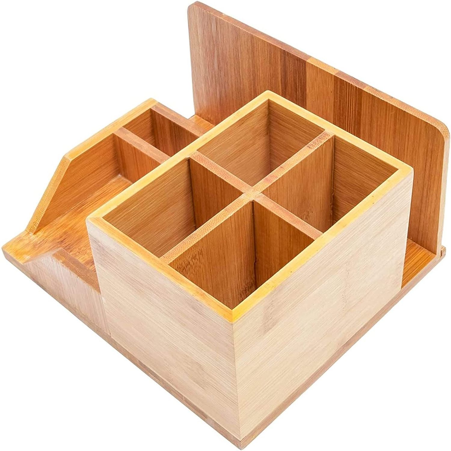 Bamboo Desk Organizer, Wooden Desk Accessories Workspace Organizers, Holder for Pencils