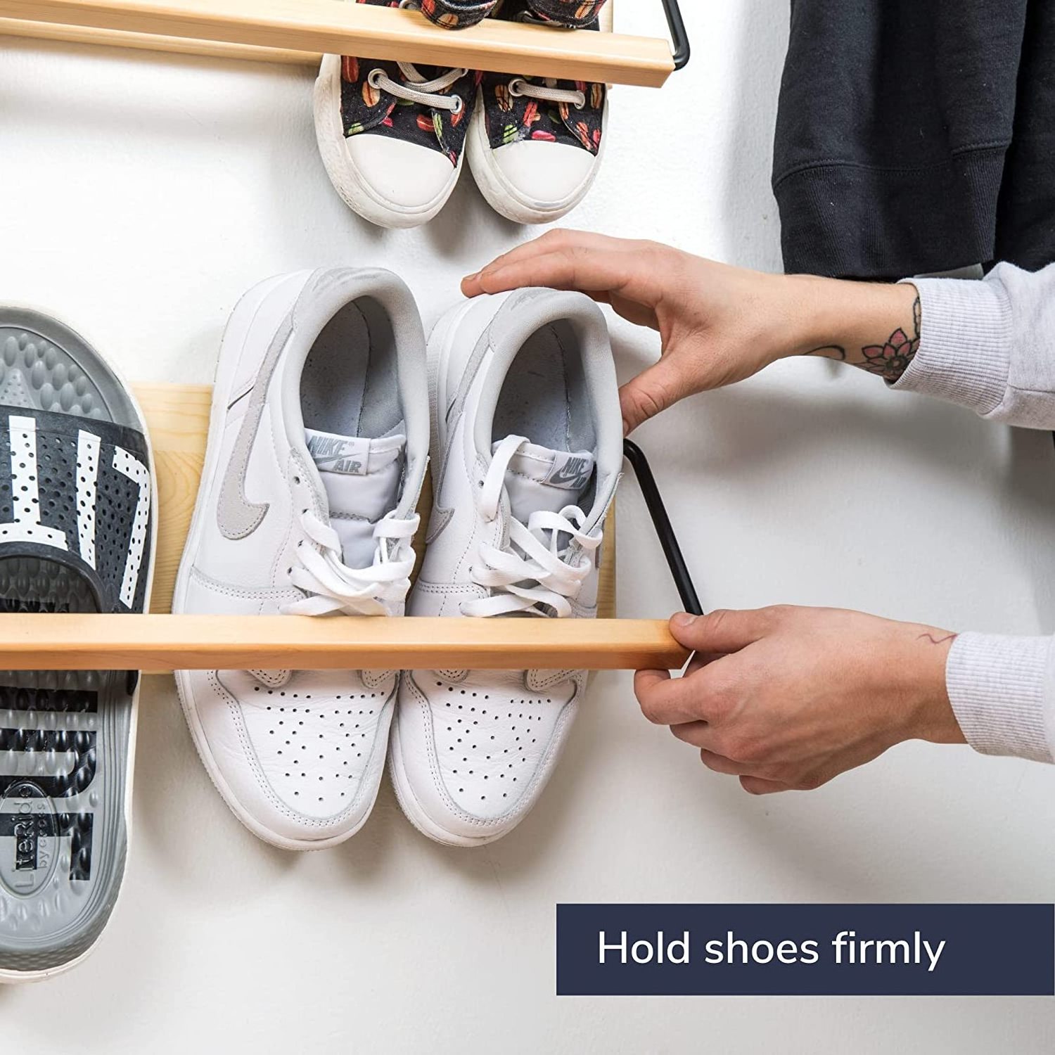 Wall Mounted Shoe Rack - A wooden, modern, slim, and small shoe rack that makes it a compact entryway shoe storage