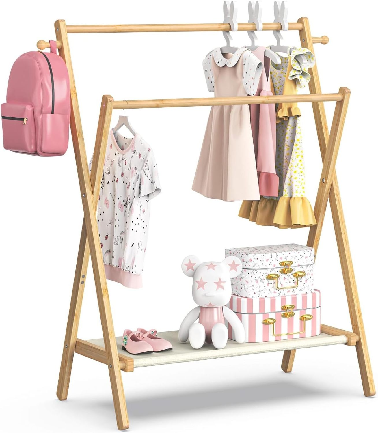 Small cloth rack stand for Toddler Pets, dry rack clothes with clothing Storage Shelf