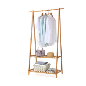 Bamboo clothes stands shoe racks Portable Extra Large clothing display racks 2-Tire clothing rack for boutique