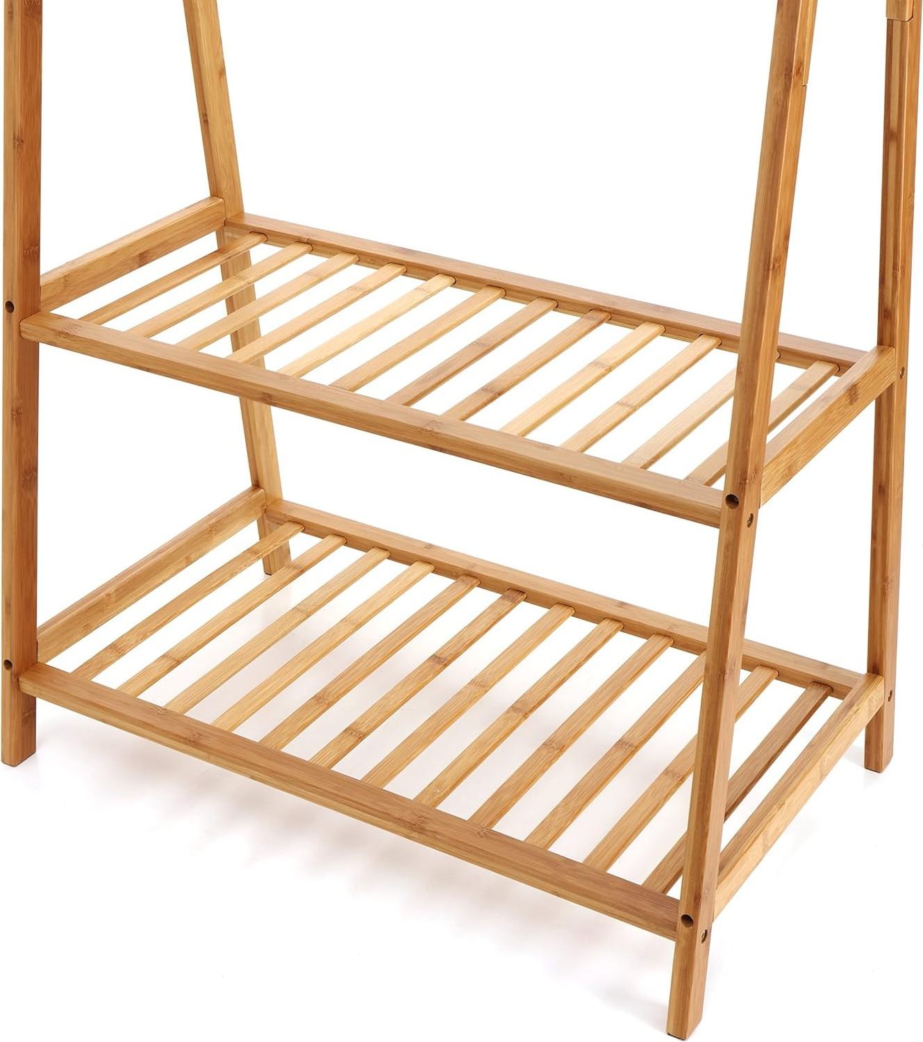 Bamboo clothes stands shoe racks Portable Extra Large clothing display racks 2-Tire clothing rack for boutique