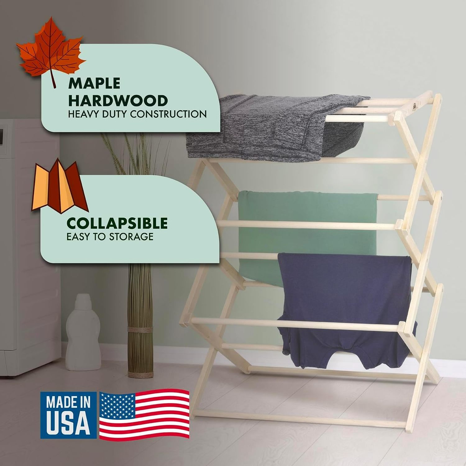 Premium clothes drying rack foldable standing coat rack Handcrafted Solid Wood clothes racks