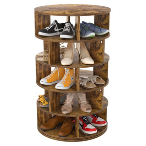 Rotating Shoe Rack, 5-Tier Wood Shoe Organizer for Closet 360 rotating shoe rack Tower Space