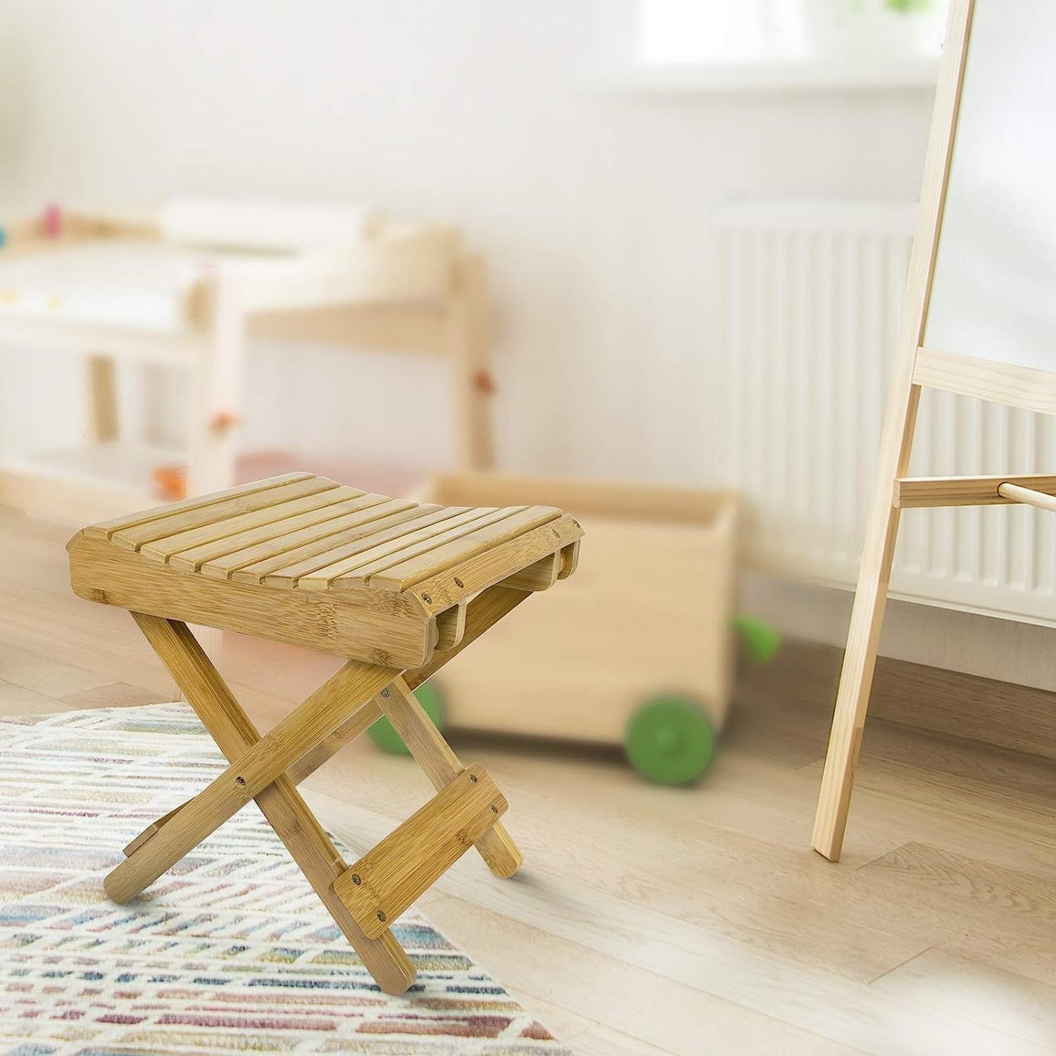 Bamboo Folding Step Stool Bench - for Shaving, Shower Foot Rest, Bath Chair - Great for Bathroom, Spa, Sauna, Wooden Seat, Fully