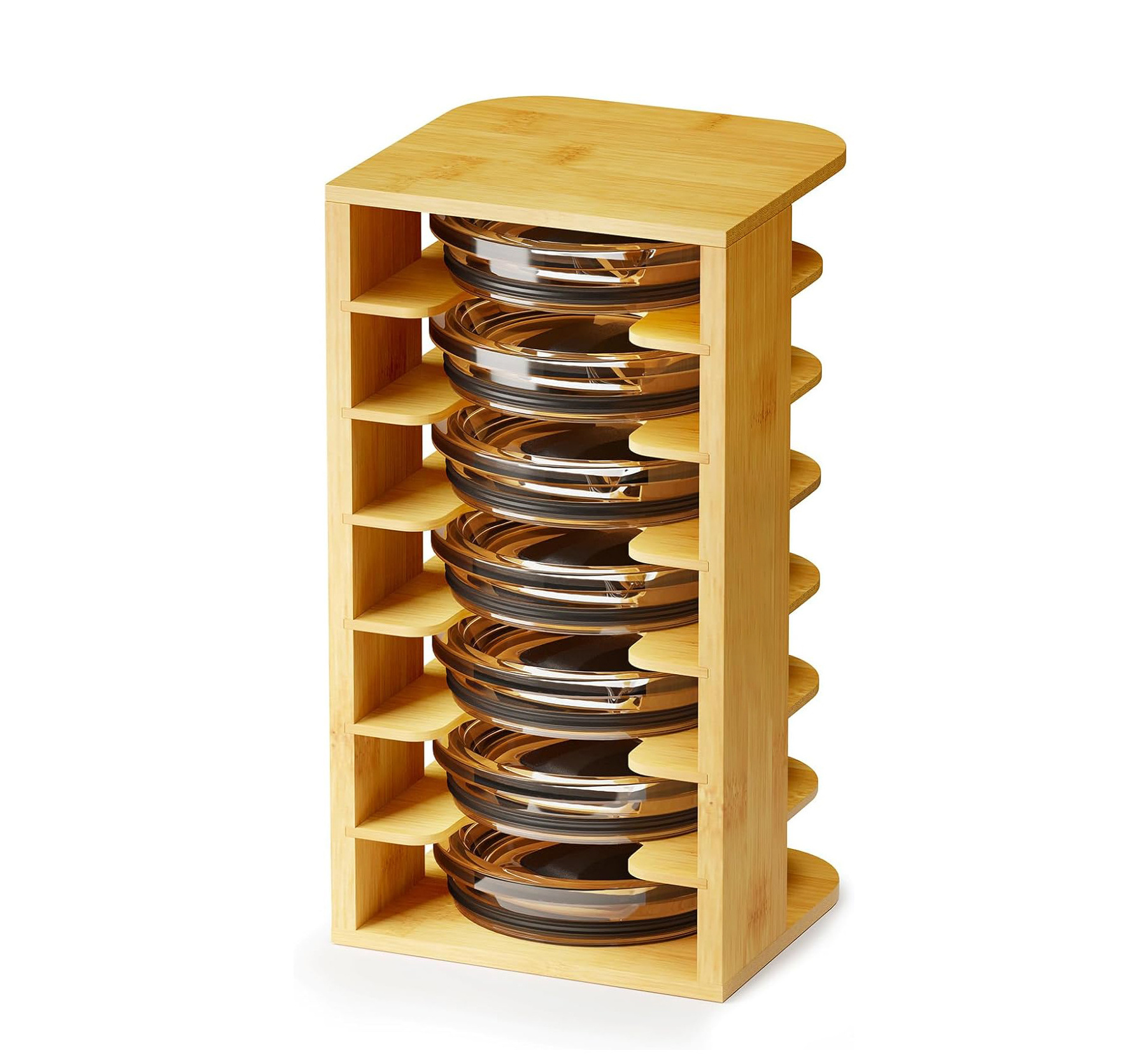 Bamboo Tumbler Lid Organizer for Kitchen Cabinet, Water Bottle Lid Organizer for Cabinet Organization