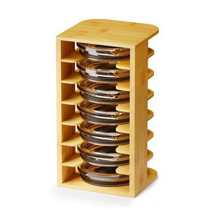 Bamboo Tumbler Lid Organizer for Kitchen Cabinet, Water Bottle Lid Organizer for Cabinet Organization