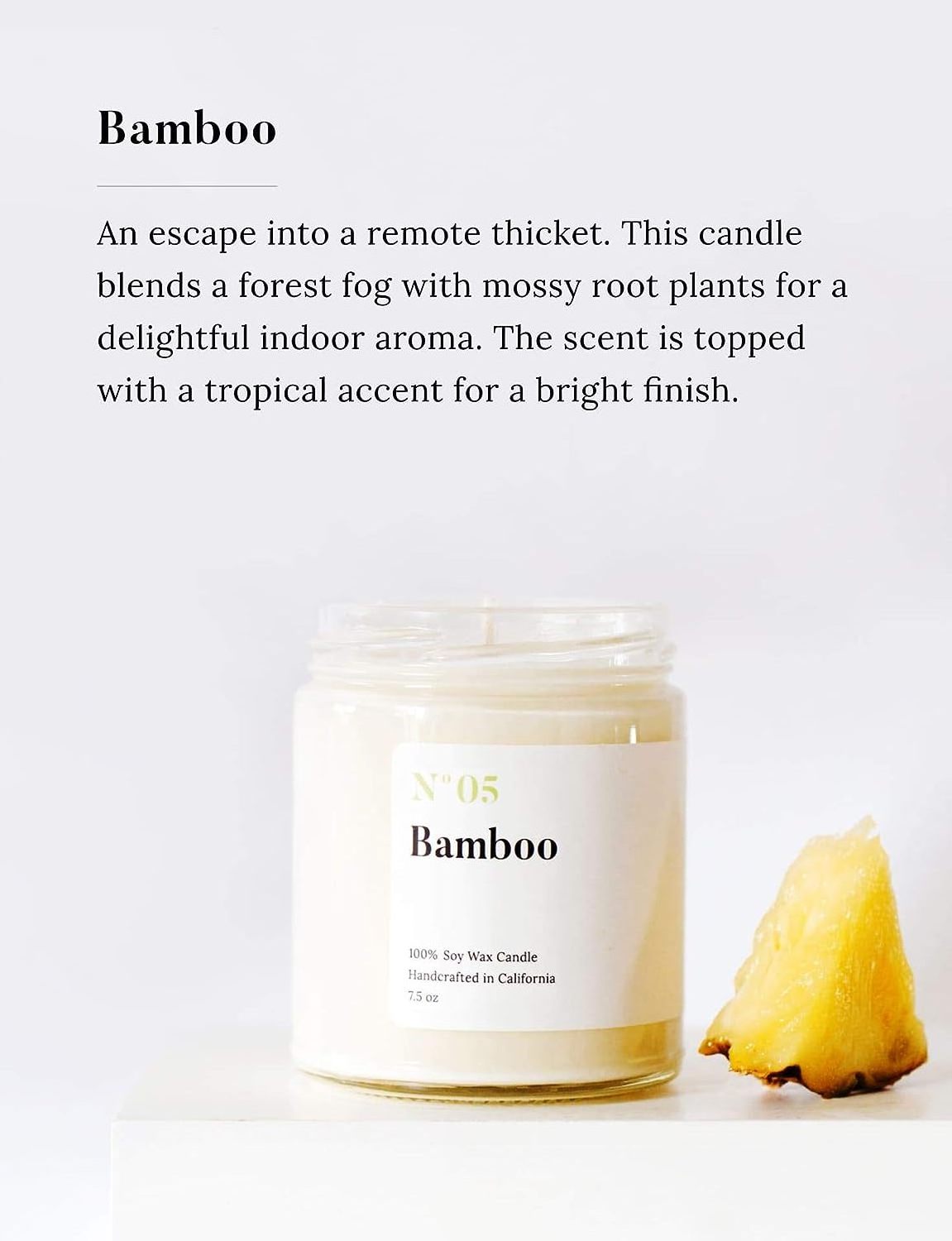 Bamboo Scented Candle, Handmade with Natural Soy Wax and Cotton Wicks, 7.5 oz Minimalist Candle for Home, Long Lasting Burning