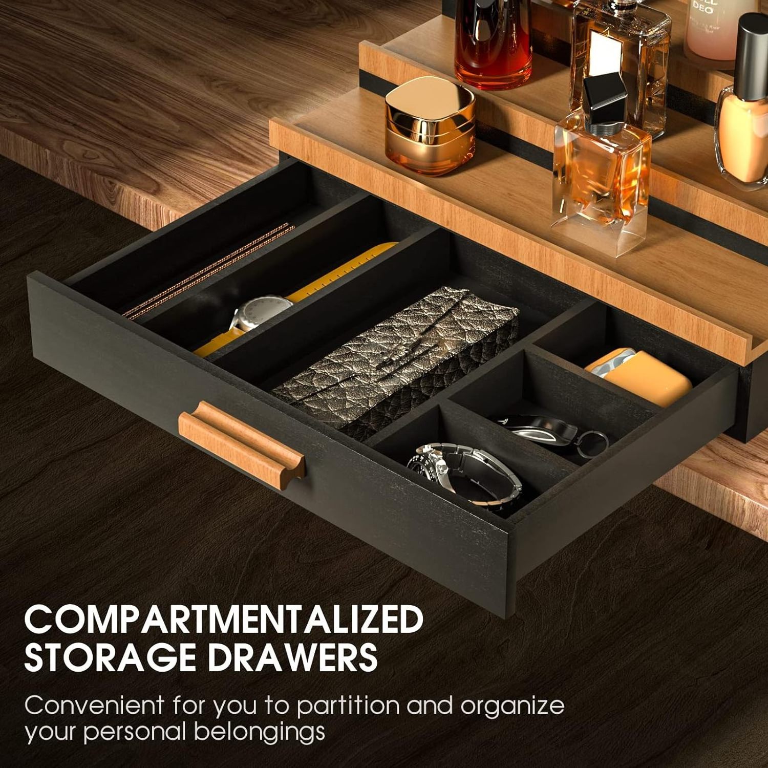 Wooden Cologne Organizer for Men 3 Tier of Cologne Display with Drawer Storage Perfume Organizer Display