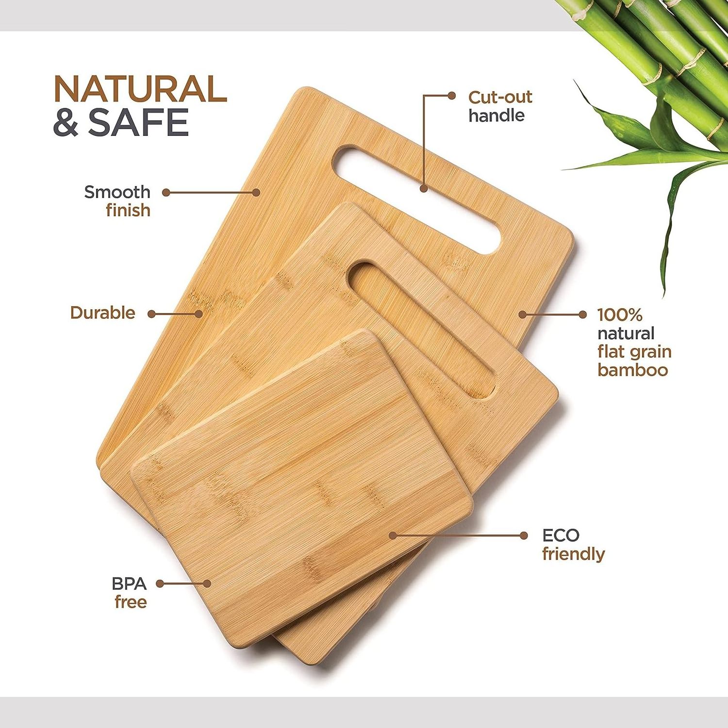 Bamboo Cutting Boards Set - 3-Piece Wooden Kitchen Chopping Board for Food Prep, Chopping, Carving Meat, Fruits Vegetables