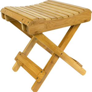 Bamboo Folding Step Stool Bench - for Shaving, Shower Foot Rest, Bath Chair - Great for Bathroom, Spa, Sauna, Wooden Seat, Fully