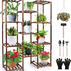 Plant Stand Indoor Outdoor, Large Tall Wood Plant Shelf for Multiple Plants, 3 Tiers 11 Potted Plant Display Rack Flower Stand