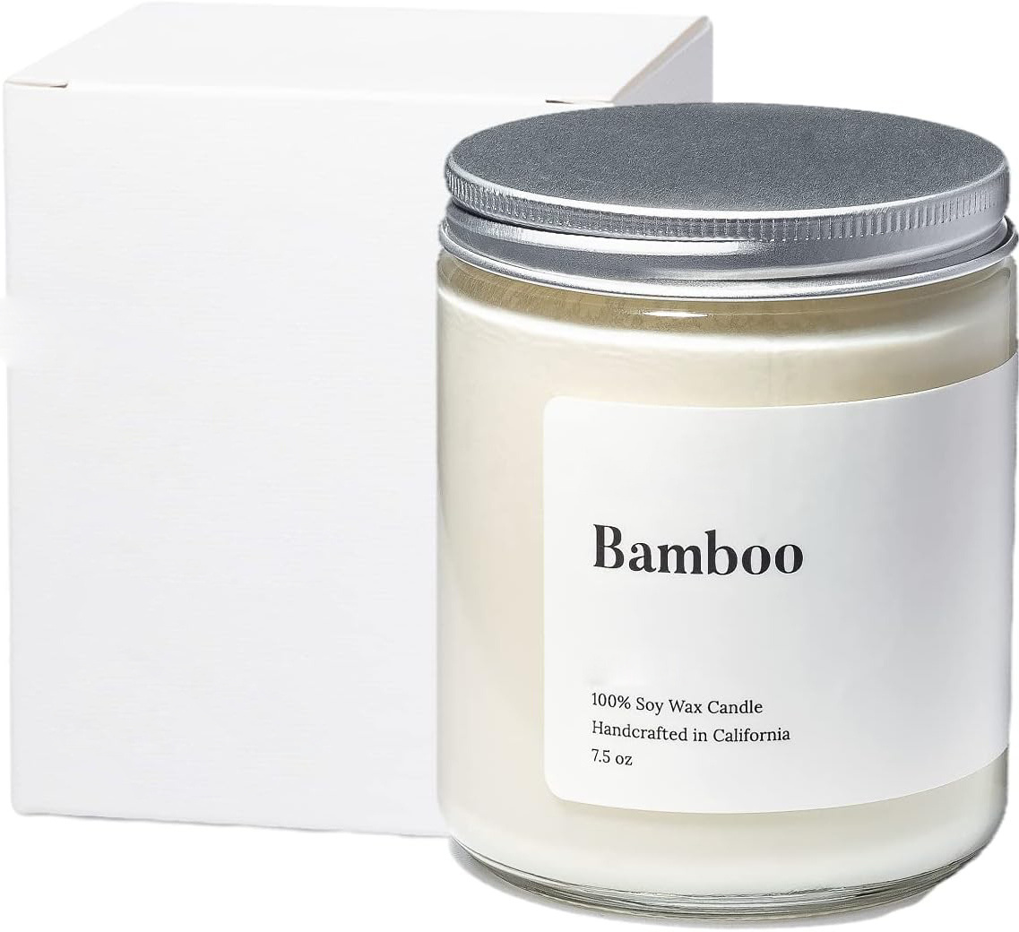 Bamboo Scented Candle, Handmade with Natural Soy Wax and Cotton Wicks, 7.5 oz Minimalist Candle for Home, Long Lasting Burning