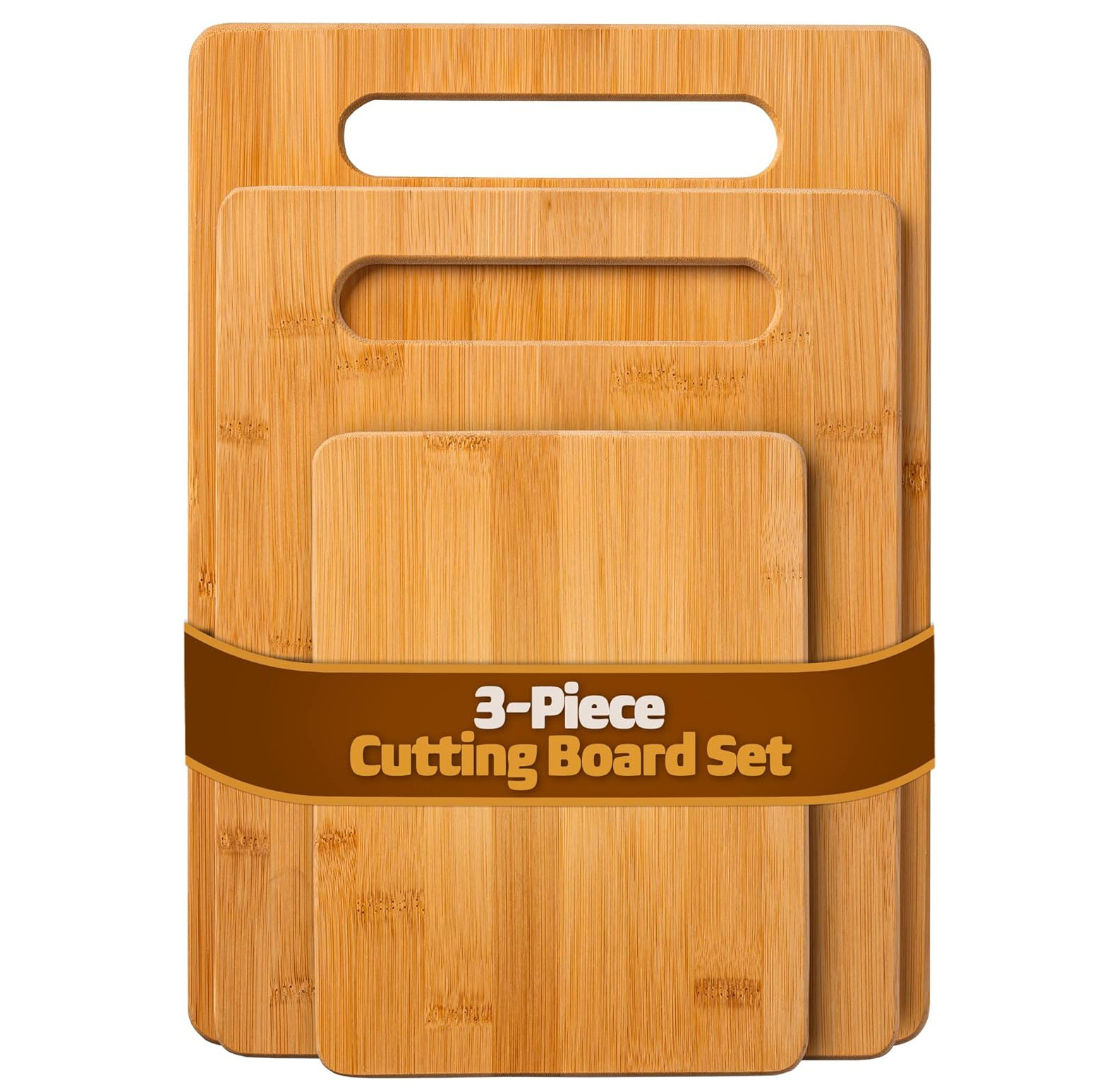 Bamboo Cutting Boards Set - 3-Piece Wooden Kitchen Chopping Board for Food Prep, Chopping, Carving Meat, Fruits Vegetables