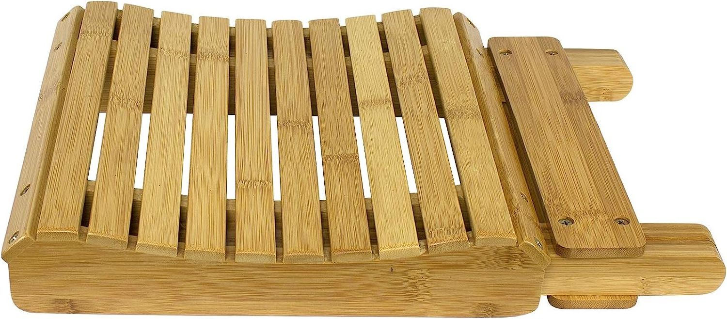 Bamboo Folding Step Stool Bench - for Shaving, Shower Foot Rest, Bath Chair - Great for Bathroom, Spa, Sauna, Wooden Seat, Fully