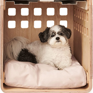 Premium Wood Dog Crate - White Metal Door That Stows - Natural Den with Great Airflow - Seamless Design Doubles As Dog Crate End