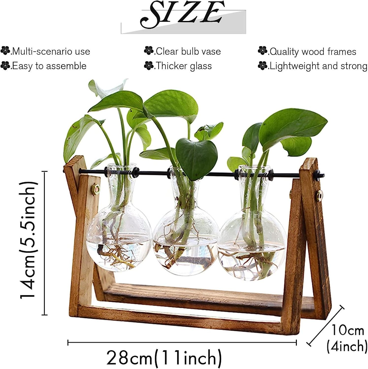 Wooden Stand, Air Planter Bulb Glass Vase Metal Swivel Holder Retro Tabletop Home Garden Office Decoration