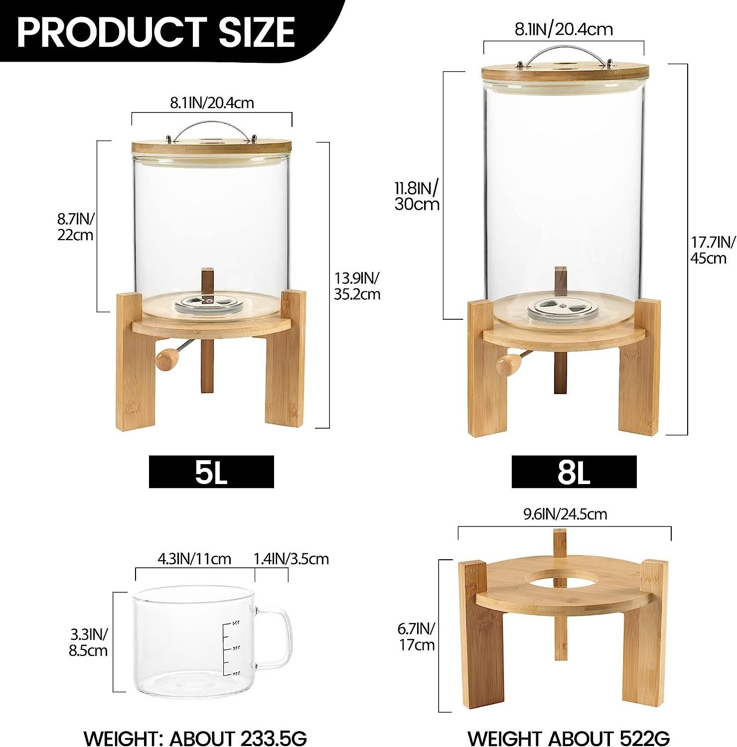 Rice Dispenser, Rice Storage Container,Flour and Cereal Container with Airtight Lid and Wooden Stand