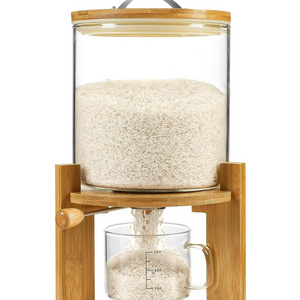 Rice Dispenser, Rice Storage Container,Flour and Cereal Container with Airtight Lid and Wooden Stand