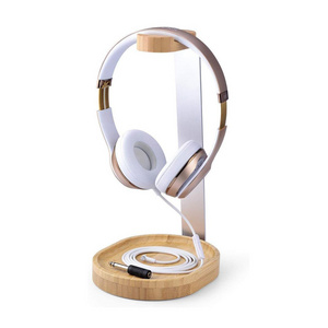 Universal Wooden & Aluminum Headphone Stand Hanger with Cable Holder, Sturdy Desk Headset Mount Rack