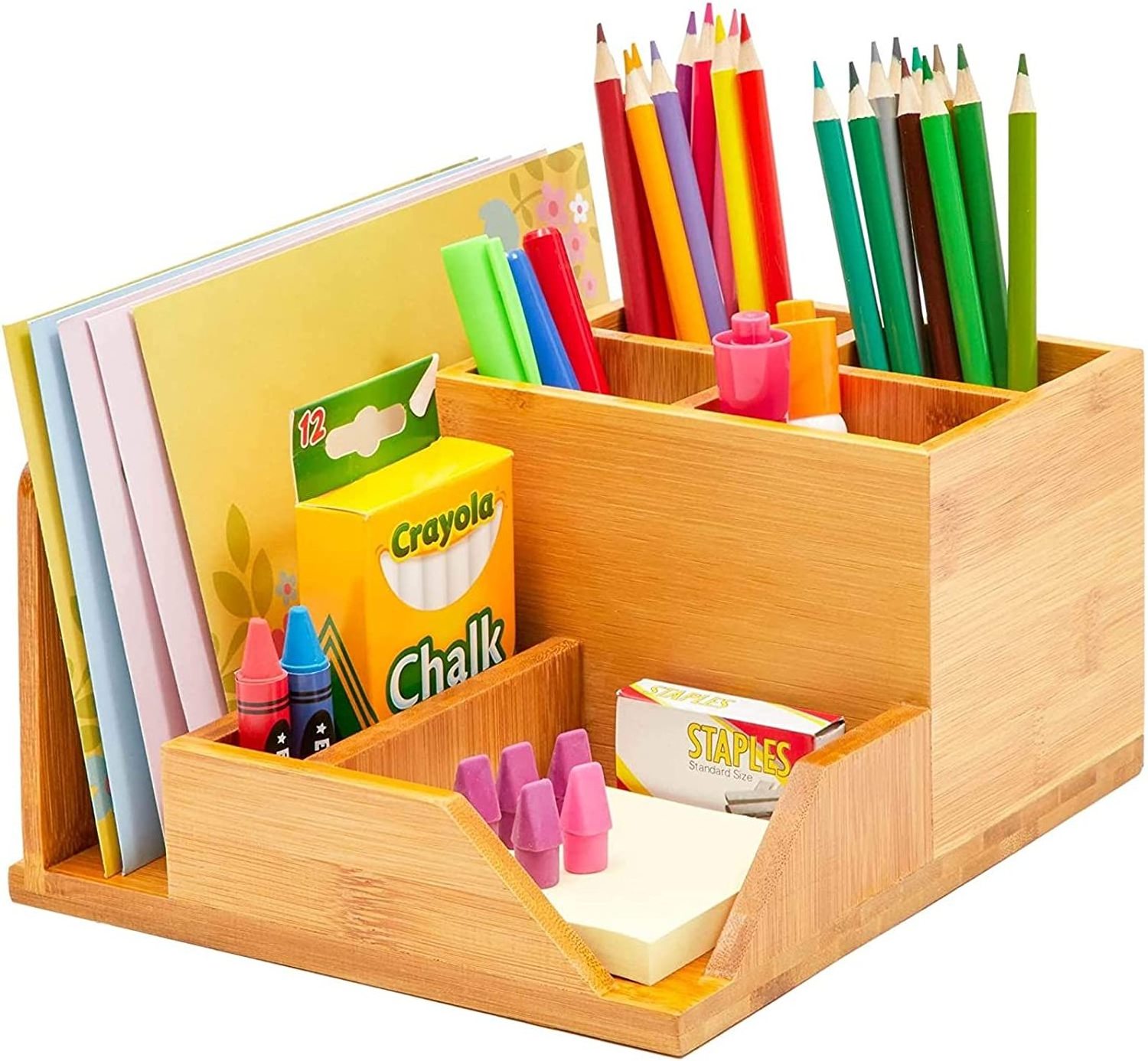 Bamboo Desk Organizer, Wooden Desk Accessories Workspace Organizers, Holder for Pencils