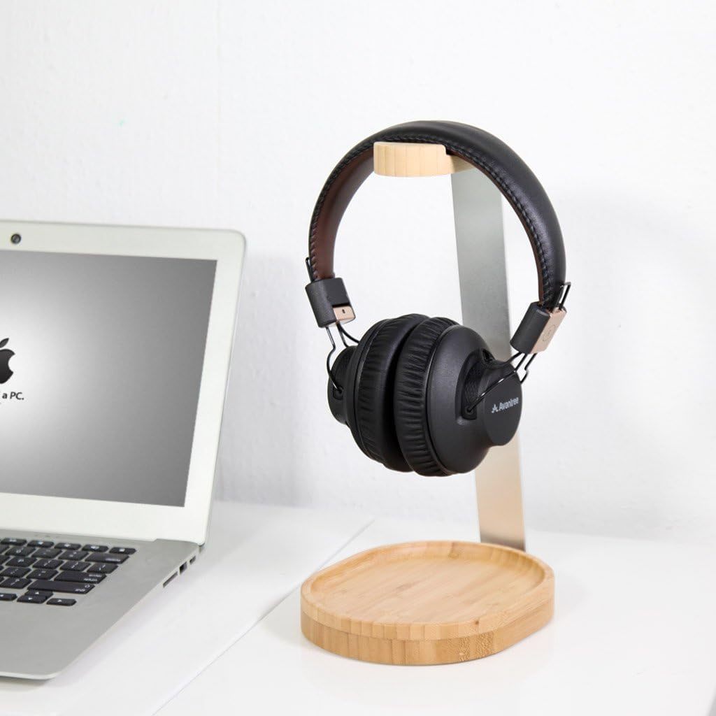 Universal Wooden & Aluminum Headphone Stand Hanger with Cable Holder, Sturdy Desk Headset Mount Rack