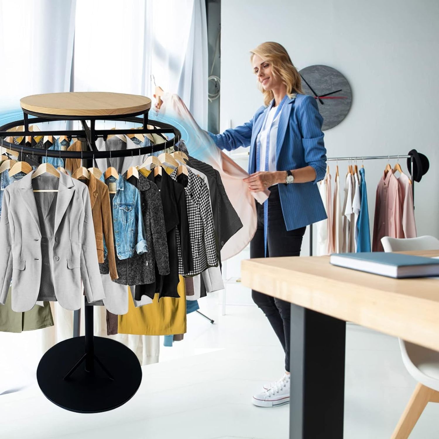 Round Clothing Rack Retail Spiral clothes racks for stores