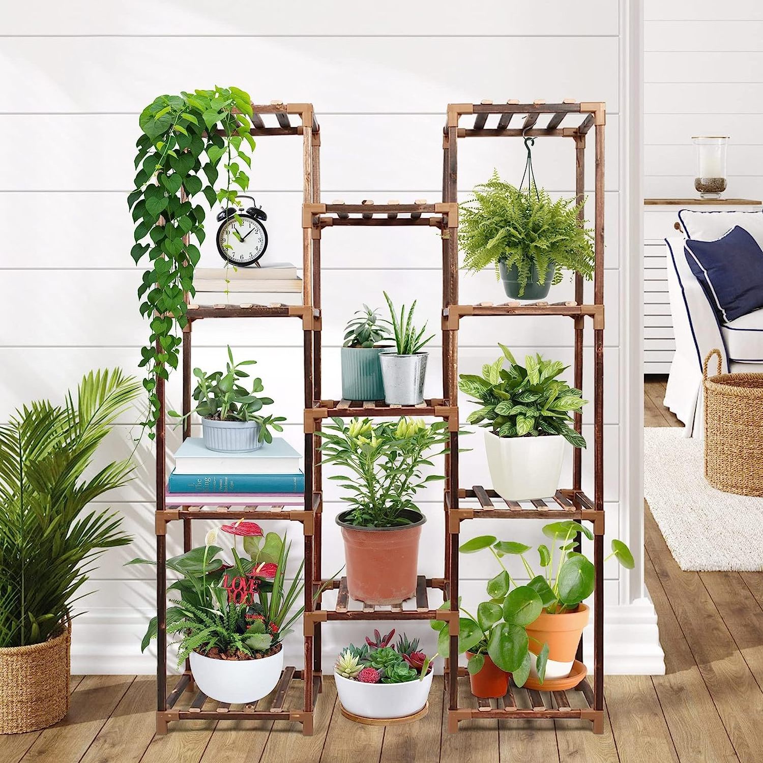 Plant Stand Indoor Outdoor, Large Tall Wood Plant Shelf for Multiple Plants, 3 Tiers 11 Potted Plant Display Rack Flower Stand