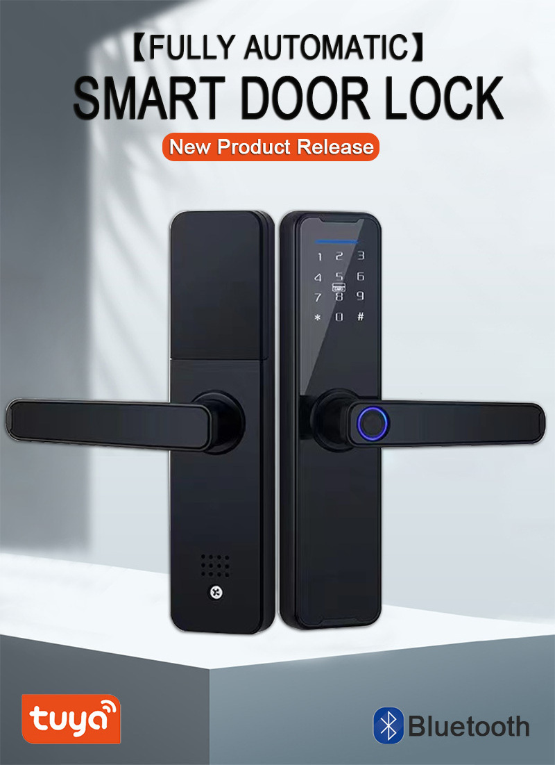 Tuya Wifi Electronic Smart Door Lock With Biometric Fingerprint Smart Card Password  Key Unlock  USB Emergency Charge