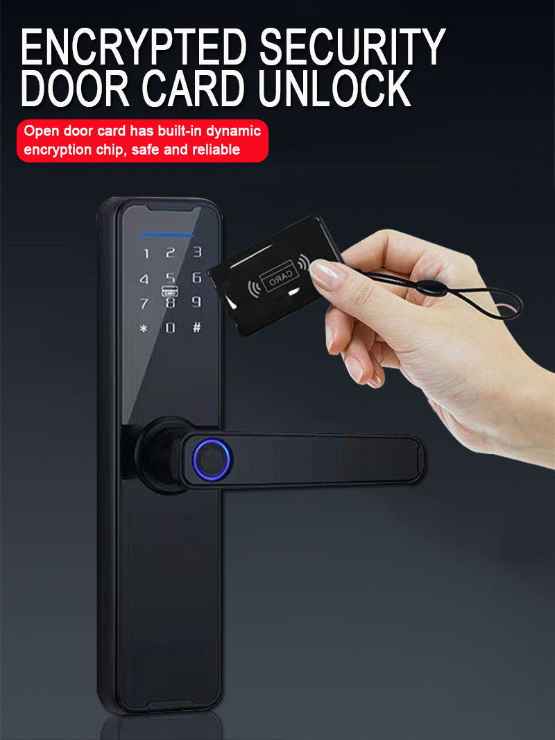 Tuya Wifi Electronic Smart Door Lock With Biometric Fingerprint Smart Card Password  Key Unlock  USB Emergency Charge